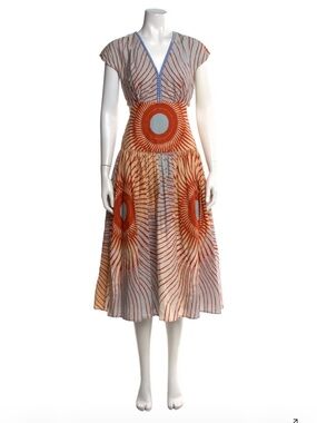 ISO Silvia Tcherassi Orange and Cream Sunburst Midi Dress.